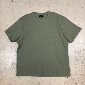 Embroidered Teddy Fresh Waffle Knit Olive Green Pocket T-Shirt Size XL